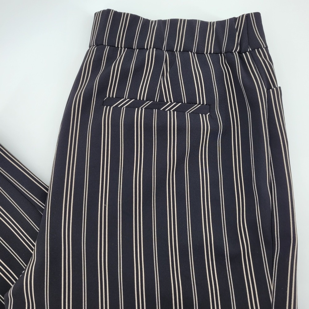 Chico's Women 8R Black Pinstripe Straight Wide Leg Dress Pants Stretch Office